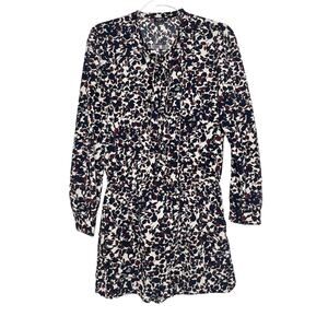LOFT ANN TAYLOR Long Sleeve Shirt Romper Button Front Floral Navy Maroon Size 2